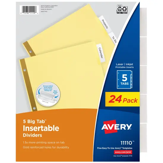 Avery Big Tab Insertable Dividers for 3 Ring Binder, 5-Tab Sets, Clear Tabs, Buff Paper with Gold-Reinforced Buff Paper, 24 Sets (11113) {1}