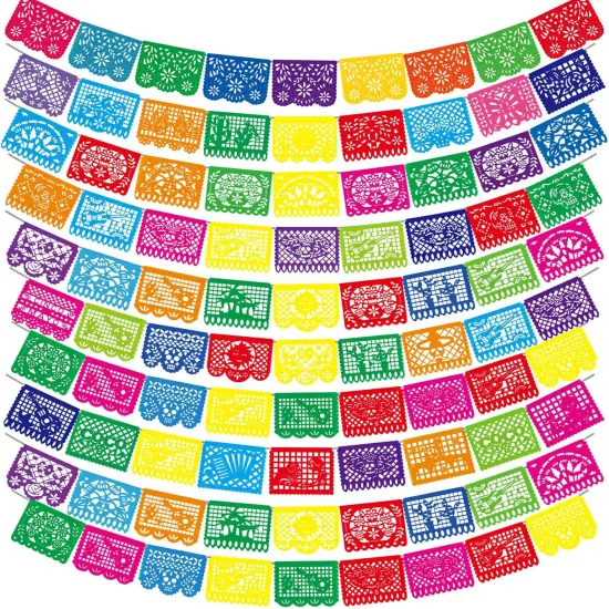 10 Pack Mexican Party Banners Total 170 Feet, Paper Picado Banner Mexican Party Decorations {1}