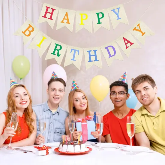 Happy Birthday Banner - NO-DIY Colorful Burlap Happy Birthday Banner Sign Happy Birthdays Party Decoration Happy Birthdays Banners Bunting for Women Men Girl Boy Celebration Party Backdrop {4}