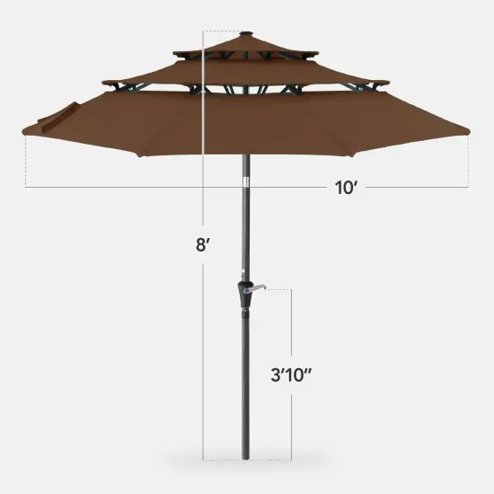 Best Choice Products 10ft 3-Tier Patio Umbrella, Market Sun Shade w/ Tilt Adjustment, Easy Crank Brown {2}