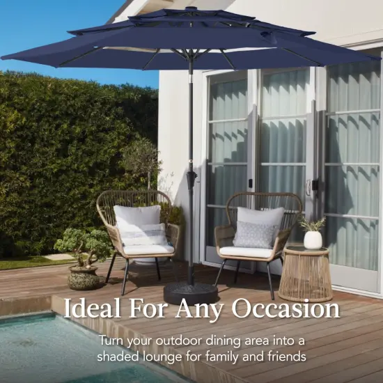 Best Choice Products 10ft 3-Tier Patio Umbrella, Market Sun Shade w/ Tilt Adjustment, Easy Crank Navy Blue {4}