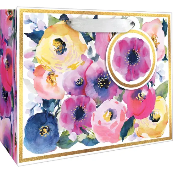 Pack/6: Watercolor Flowers Gift Bag - 7-1/2 x 3 x 6" {1}