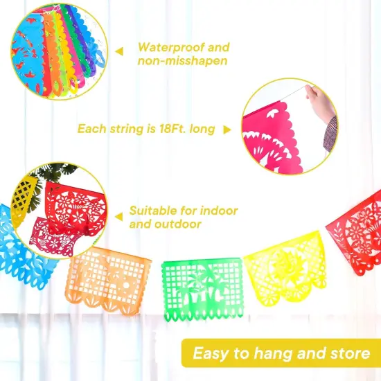 5 Packs Mexican Party Decoration, 90 Feet Plastic Papel Picado Fiesta Banner Cinco de Mayo Garland {3}