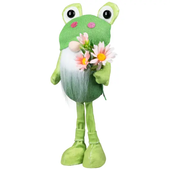 Northlight Standing Gnome with Glittered Frog Hat Spring Decoration - 14.5" Green {5}