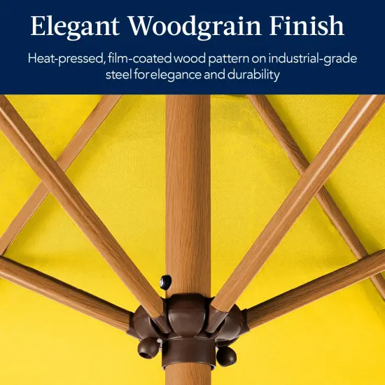 Best Choice Products 10ft Outdoor Woodgrain Pattern Steel Market Patio Umbrella w/ Crank, Tilt Yellow {3}