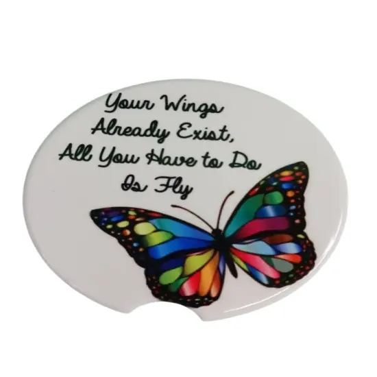 Your Wings Already Exist, All You Have to Do is Fly Ceramic Car Coaster Set 2.56" (2 Pack) {1}