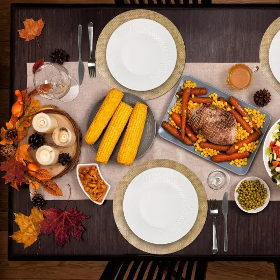 Disposable Burlap Printed Paper Place Mats 50 Pack 13.5 Round Rustic Brown Natural Chargers Coated Place Mat for Fall Spring Vintage Country Farmhouse Tan Table Setting Kitchen Party {3}