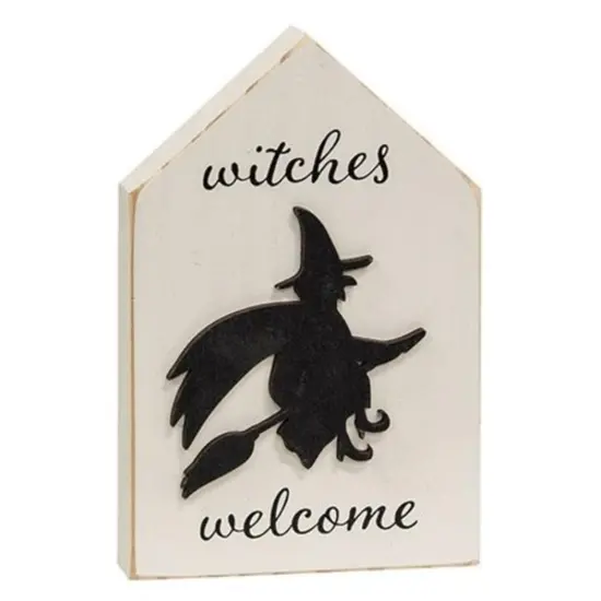 Halloween Witches Welcome Sign Block with Witch Silhouette {1}