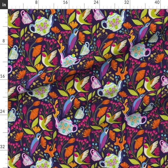 Various Fabrics by the Yard or Fat Quarter Bird Garden Party Floral Nature Teapot Teacup Custom Printed Fabric by Spoonflower {1}