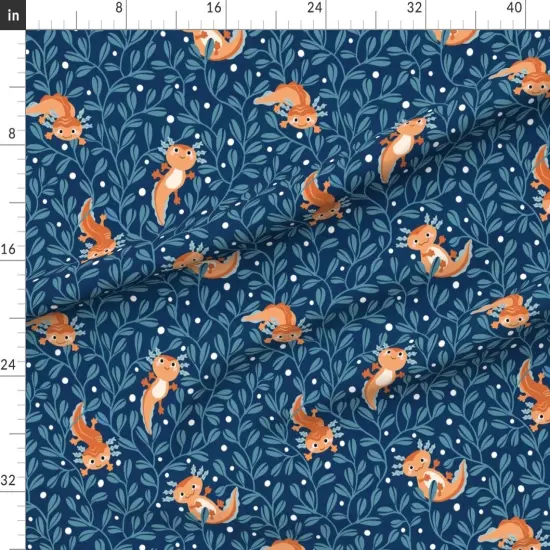 Various Fabrics by the Yard or Fat Quarter Blue Leaves Children Bubbles Kids Axolotl Cute Custom Printed Fabric by Spoonflower {1}