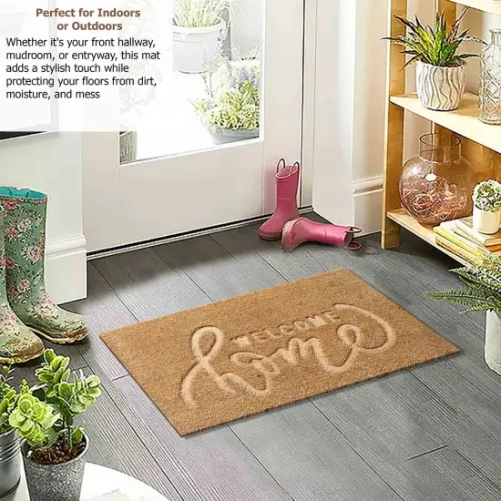 Gardenised Heavy Duty Coco Coir Doormat Non Slip PVC Baking Embossed Welcome Design Natural Coconut Fiber Floor Mat for Front Door Porch Patio Entryway Garage Mudroom & Outdoor Use 18x30" Hearty Welcome Home {9}