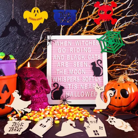 Halloween Crafts 60PCS Halloween Wooden Slices DIY {5}