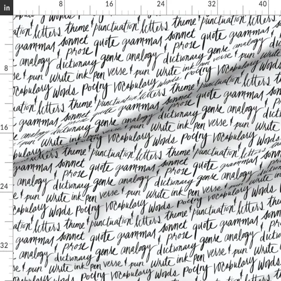 Various Fabrics by the Yard or Fat Quarter Literary English Words Literature Pen Black White Language Custom Printed Fabric by Spoonflower {1}