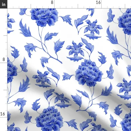 Various Fabrics by the Yard or Fat Quarter Chinoiserie Peony Chinese Blue White Pot Custom Printed Fabric by Spoonflower {2}