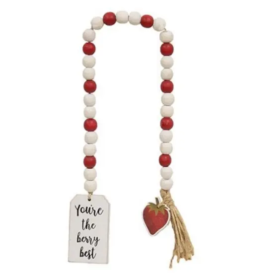 Wooden Strawberry Bead Garland with Jute Tassel and Scripted Tag {1}