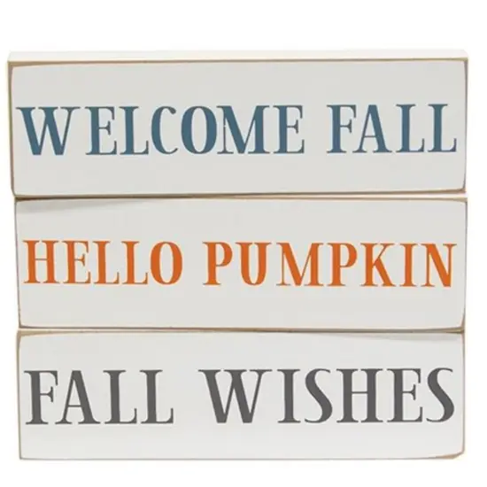 Wood Rustic Fall Blocks with Seasonal Phrases White Finish 3 Asstd. {1}