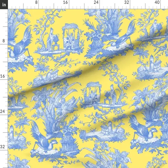Various Fabrics by the Yard or Fat Quarter Chinoiserie Toile Lemon Yellow Asian Custom Printed Fabric by Spoonflower {1}