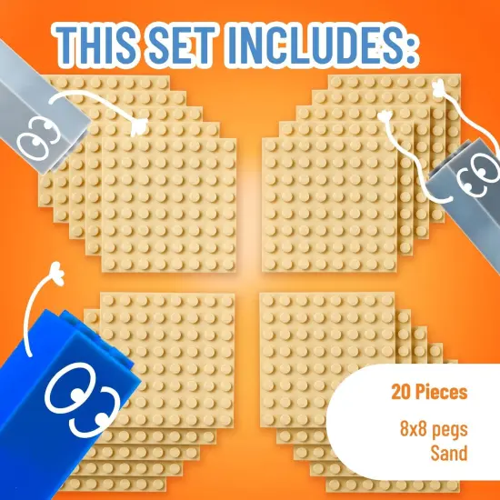 Strictly Briks Classic Building Brick Baseplates, Sand, 20 Pieces, 8x8 Inches, Creative Play Set for Ages 3-14, 100% Compatible with All Major Brick Brands Brown {3}