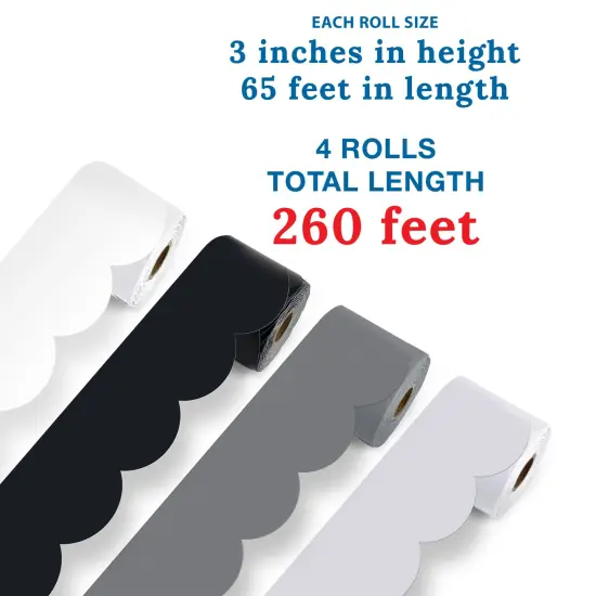 Carson Dellosa 260Ft Gray, Black and White Bulletin Board Borders, 4 Rolls of Scalloped Bulletin Board Border for Bulletin Board, White Board, Office D&eacute;cor, Classroom D&eacute;cor, Black and White D&eacute;cor {2}