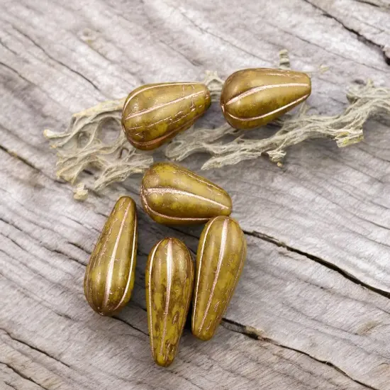 *6* 22x11mm Gold and Copper Washed Spicy Mustard Melon Drop Beads {3}