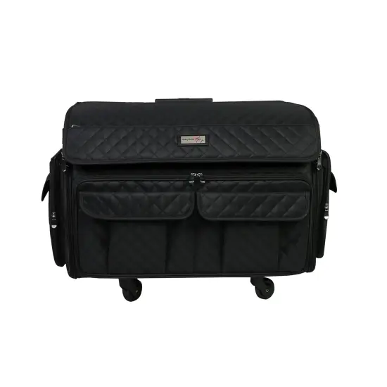 Everything Mary XXL 4 Wheel Collapsible Rolling Sewing Machine Storage Case, Black Quilted {1}