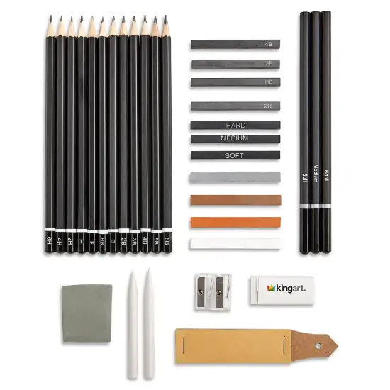 KINGART&reg; Sketching Set in Tin Case , 34 pc {3}