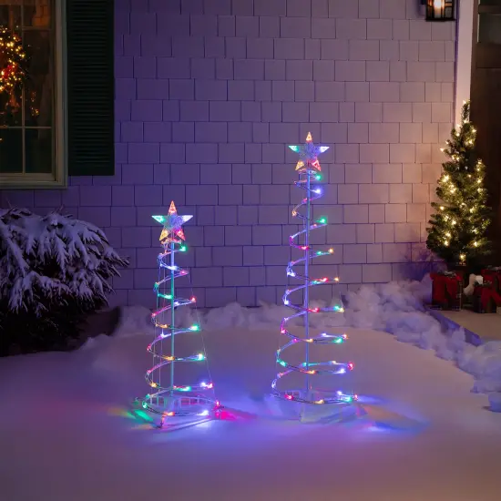 Northlight LED Lighted Spiral Outdoor Christmas Trees - 3' and 4' - Multicolor Lights - Set of 2 White {4}