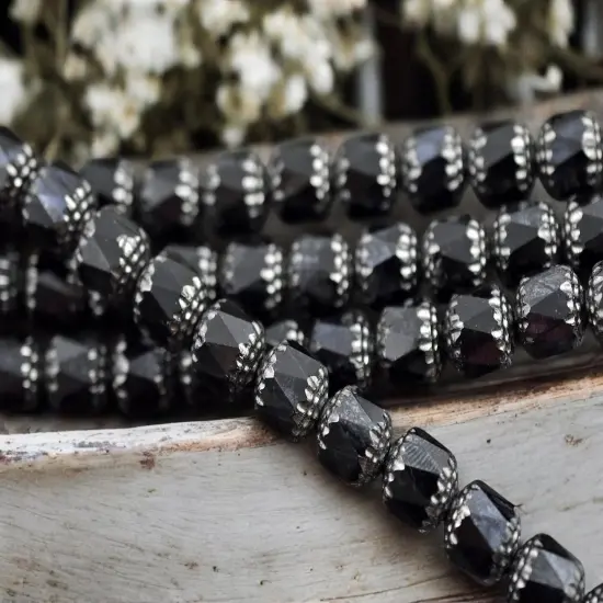*12* 10mm Silver Washed Jet Fire Polished Cathedral Beads {3}