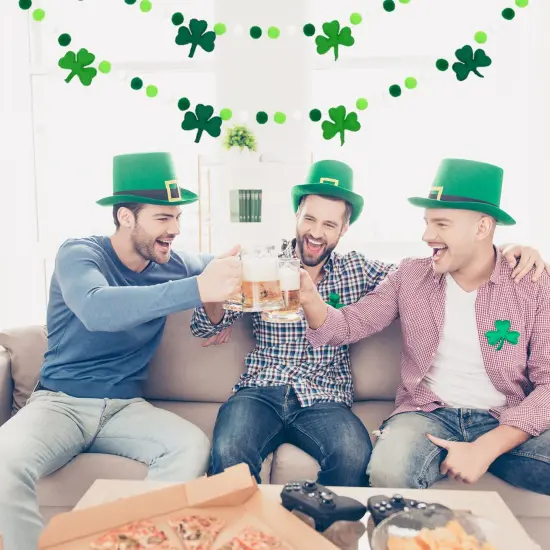 Whaline 8.2Ft St. Patrick's Day Felt Pom Pom Banner Lucky Shamrock Garland Green White Pom Ball Clover Decorative Irish Hanging Bunting Garland for St. Patrick's Day Home Mantel Wall Decor {5}