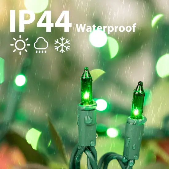 Minetom St. Patrick's Day Mini String Lights, 100 Count 27 Feet Detachable Incandescent Bulb Waterproof Green Fairy Lights Plug in for Indoor Outdoor Party Patio Christmas Decoration, Green Wire {6}