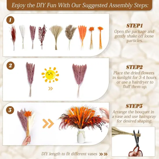 101PCS Dried Pampas Grass Mix Bouquet Contains Bunny Tails Dried Flowers and Reed Grass {4}