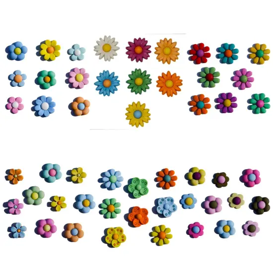 Assorted Flower Power Buttons &ndash; 50+ Piece Set for Sewing, Scrapbooking & DIY Crafts &ndash; Colorful Floral Designs {1}