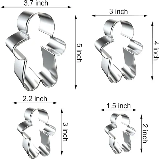 4 Piece Christmas Gingerbread Boy Cookie Cutters Shapes Molds - Stainless Steel {2}