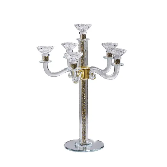 Crystal Candelabra with Mirrored Base 6 Arms Silver {1}