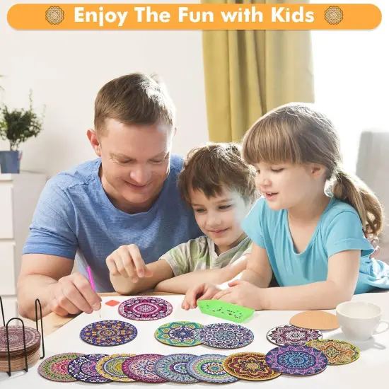 20 Pieces Diamond Art Painting Coasters Kit with Holder, Diamond Art Coasters, DIY Diamond Art Crafts Projects, Diamond Art Kits for Adults and Beginners(Mandala Style) {5}
