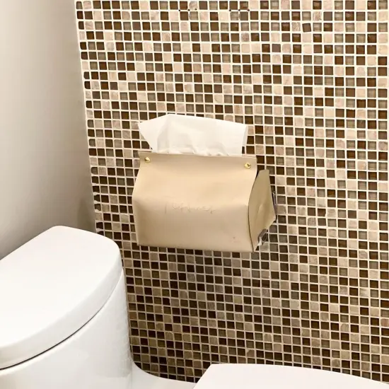 Leatherette Tissue Holder Tan {6}