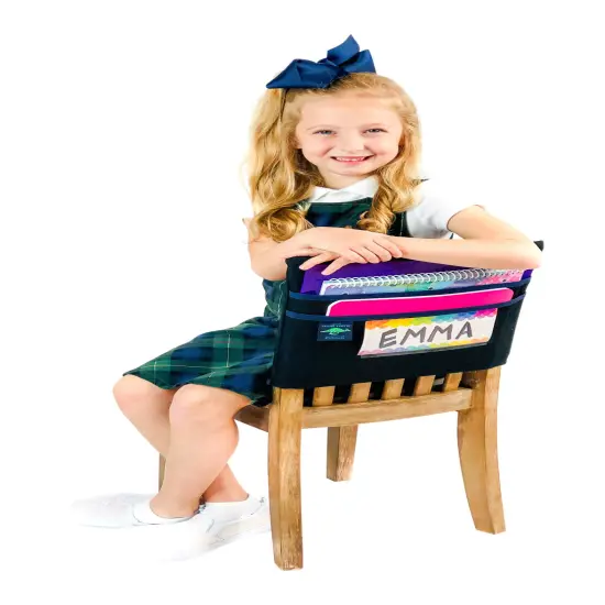 Aussie Pouch Chair Pocket with Double Pocket Design and Name Tag Pocket, Large, 17 Inches, Blue Trim {3}