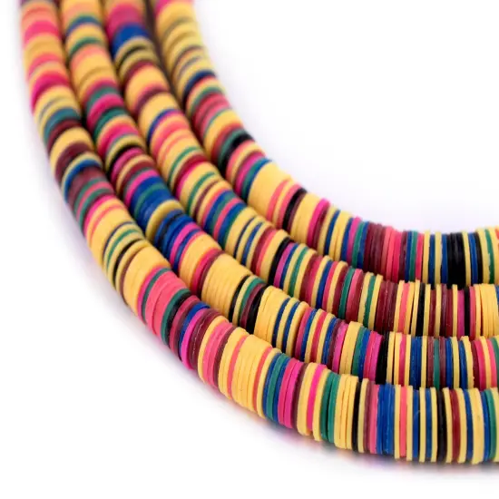 The Bead Chest Juabo Medley Vinyl Phono Record Beads 6mm Ghana African Multicolor Heishi 30 Inch Strand Handmade {3}