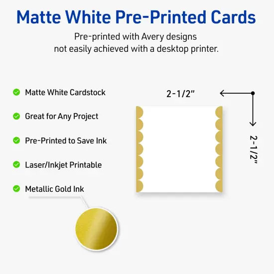 Avery Printable Square Cards, Gold Edge Dots, 2.5" x 2.5", Matte White Square Cards, Laser/Inkjet, 90ct, Great for Business Cards {2}