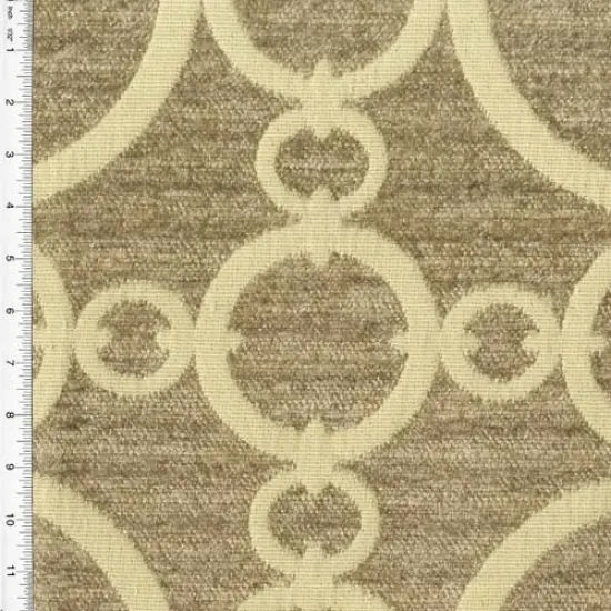 Cream/Taupe Beige Chenille Circular Geo Damask Decor Fabric By the Yard {1}