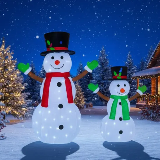 2 Piece Pop-Up Lighted Snowmen Set 42" & 28" Christmas Decoration {2}
