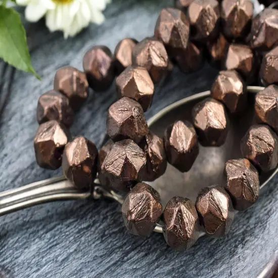 *15* 9x10mm Bronzed Purple Antique Cut Round Beads {3}