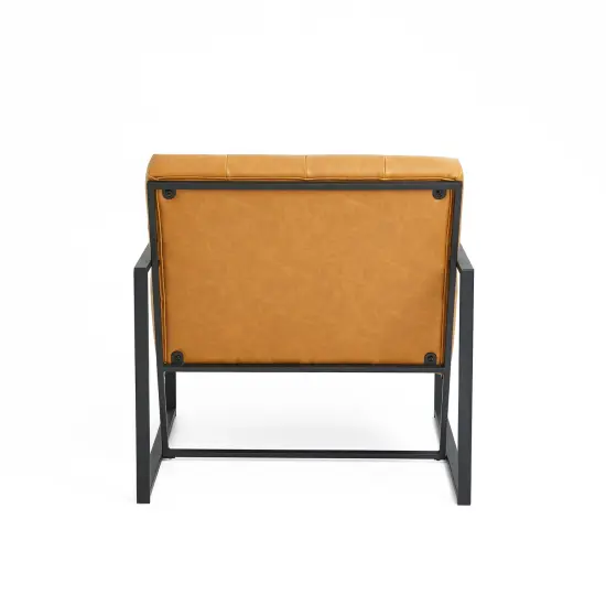 30.5"H Mid-Century Modern Leatherette Button-tufted Accent Arm Chair with Black Metal Frame Camel {5}