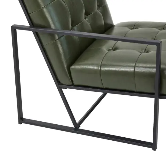 30.5"H Mid-Century Modern Leatherette Button-tufted Accent Arm Chair with Black Metal Frame Green {4}