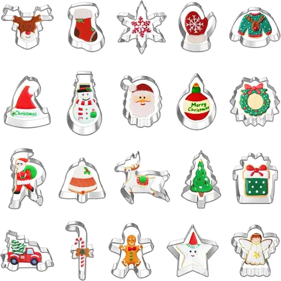 20 Pcs Christmas Cookie Cutters &ndash; Reindeer Snowflake Tree Gingerbread Santa {3}