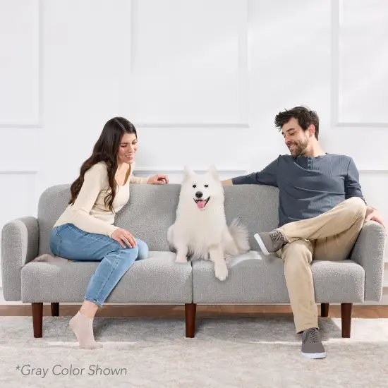 Best Choice Products Curved Convertible Futon, Boucle Fabric Split-Back Sleeper Bed Mauve {3}