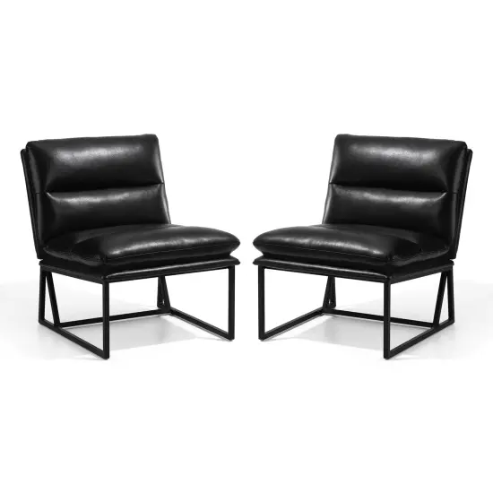 30.25"H Modern Soft PU Leather Armless Accent Chair Set of 2-Black {4}