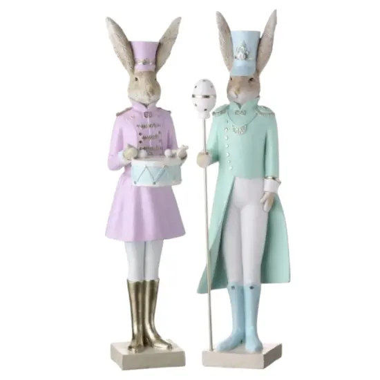 17" Pastel Easter Bunny Nutcracker Figurines &ndash; Decorative Spring Soldier Set of 2 {1}