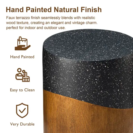 Set of 2 17.75"H Multi-functional MGO Faux Terrazzo and Wood Texture Garden Stool or Planter Stand or Accent Table {5}