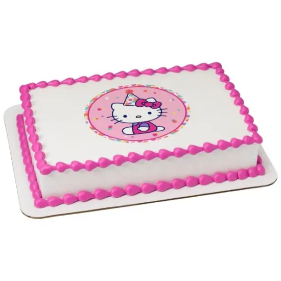 Hello Kitty Party Hat PhotoCake® Edible Cake Topper Icing Image for 1/4 Sheet cake or larger {1}